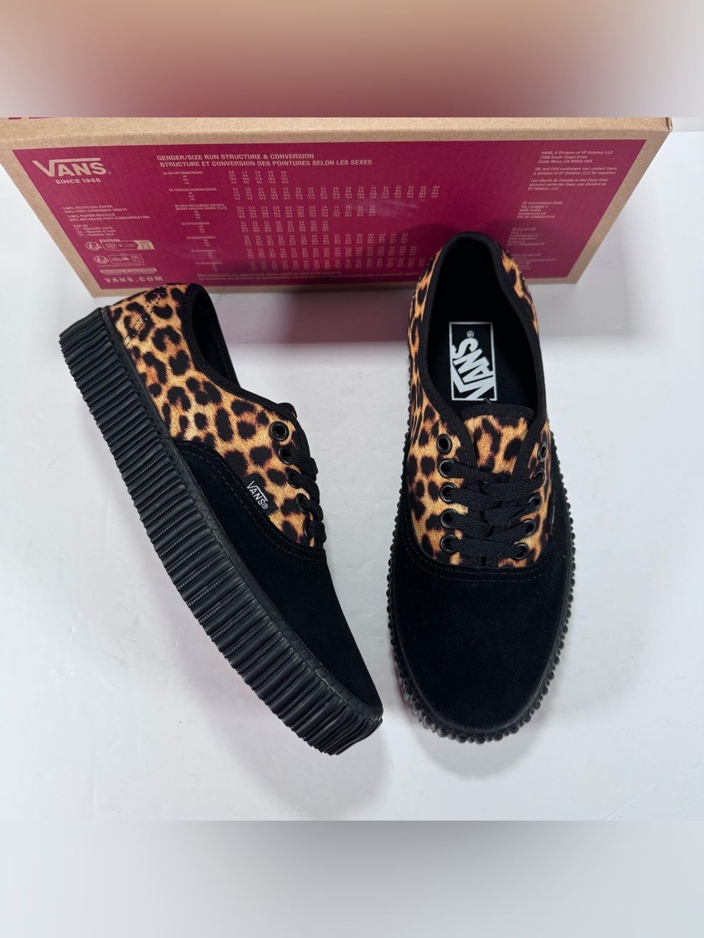 Vans Authentic Creeper Leopard Brown Black Lace Up Sneakers Women 8 Men 6.5